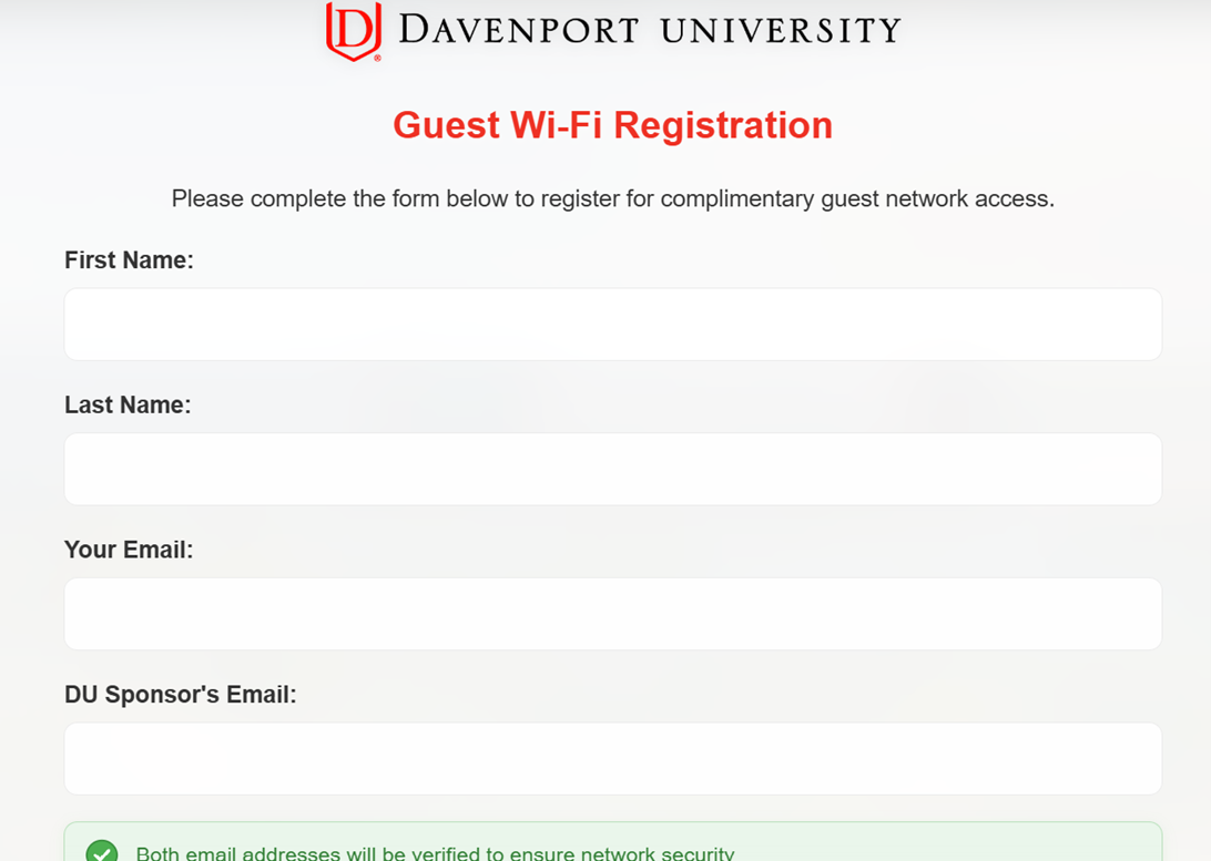 An image of the DU Guest Wi-Fi Registration Portal