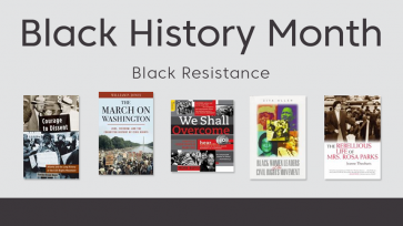 Black History Month black resistance grey background with four images of books on black history month