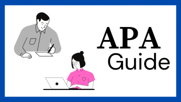 APA Guide in black letters over white background with a male and female studying