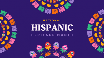 National Hispanic Heritage Month blue background with hispanic cultural flags and colors surround all four sides